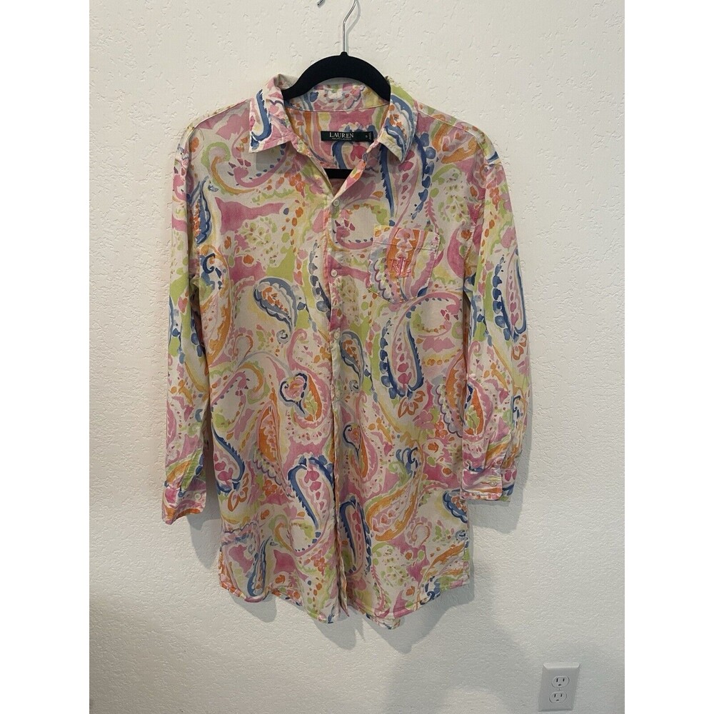 Ralph Lauren Soft Cotton Cottagecore  Night Shirt Floral Paisley Sz S